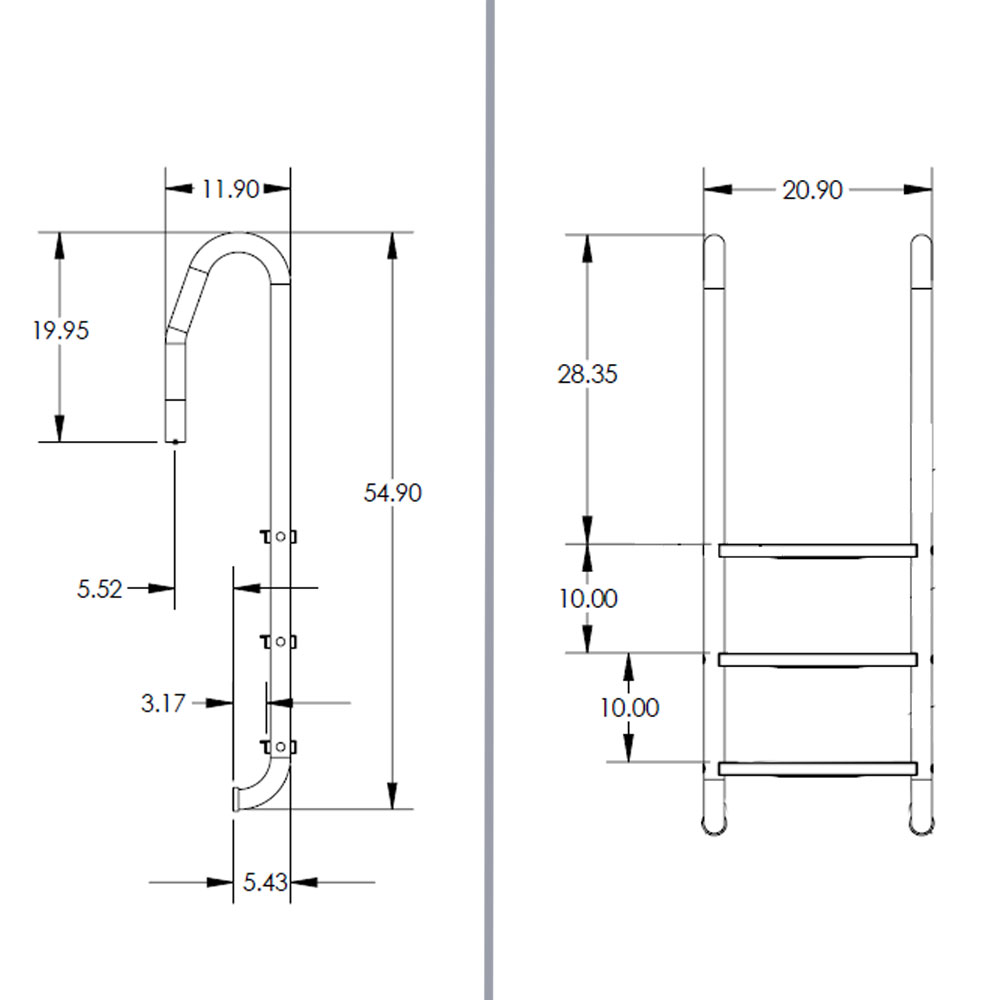 In-Pool Ladder for use with Kayak® or Fanta-Sea™ Pools - Measurements