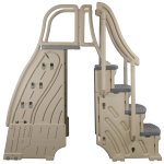 Confer® Above Ground Modular A-Frame Entry System with Curve In Pool Steps (Warm Grey w/ Grey Treads)