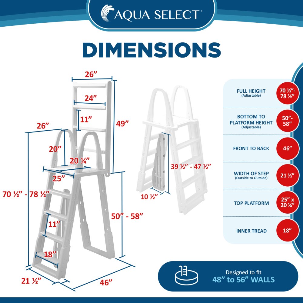Aqua Select&reg; Flip-Up A-Frame Ladder for Above Ground Pools 48-54"H
