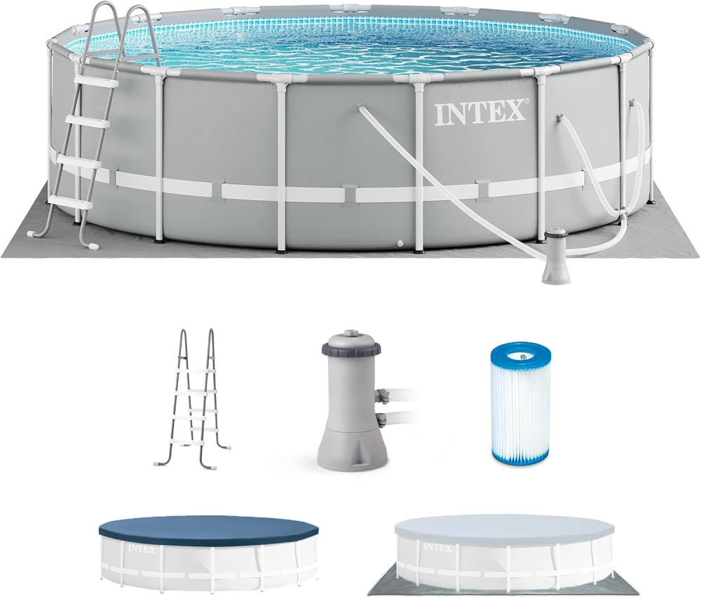 Intex® 15' Round Prism Frame Pool w/ Filter, Pump, Ladder & Ground Cloth