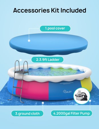 EVAJOY Inflatable 18' Round Swimming Pool Kit 48" H