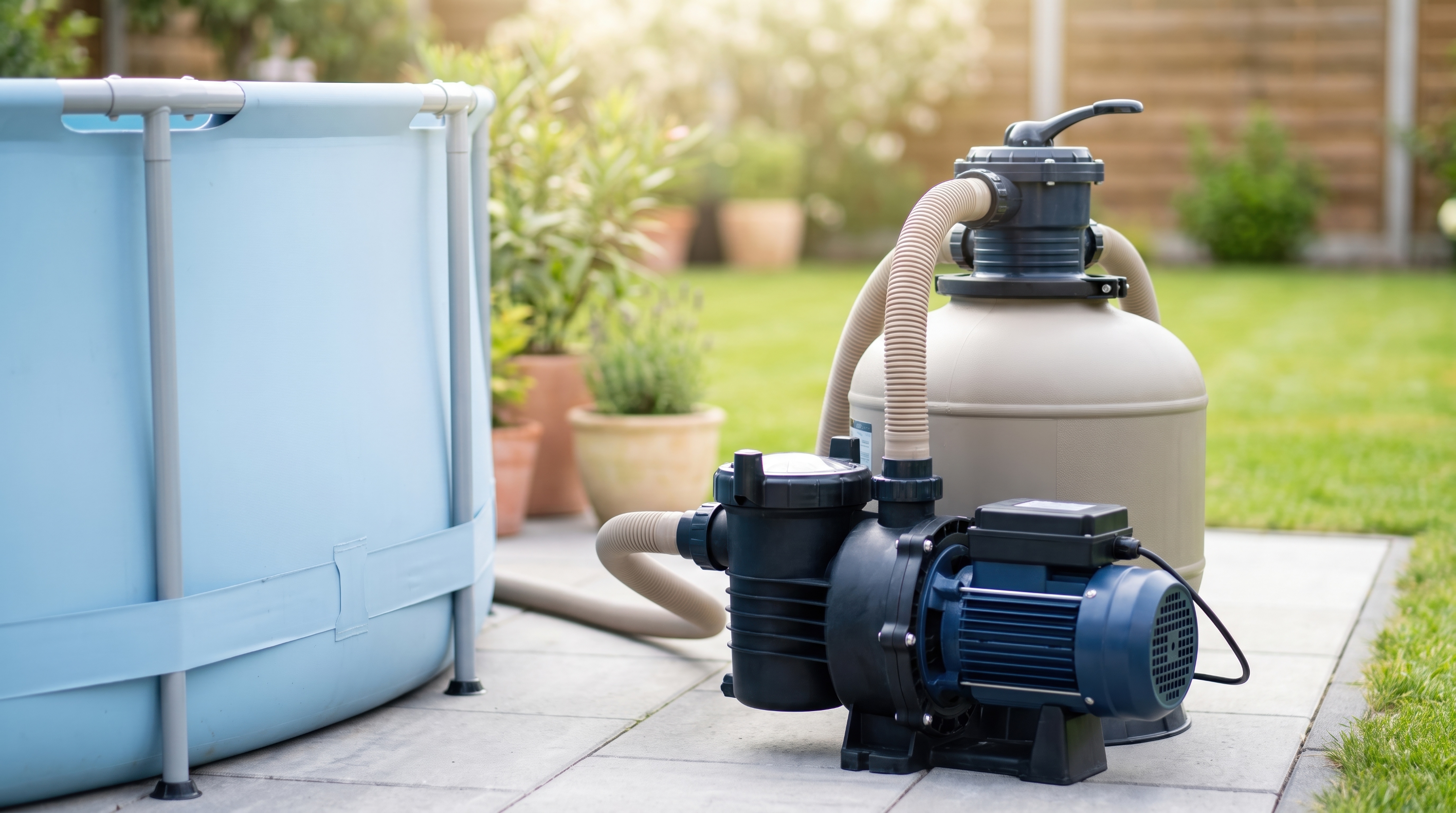 An above ground pump and filter