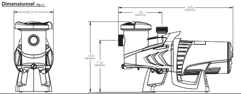 Carvin® HP Sharkjet A/G Pool Pump Dimensions