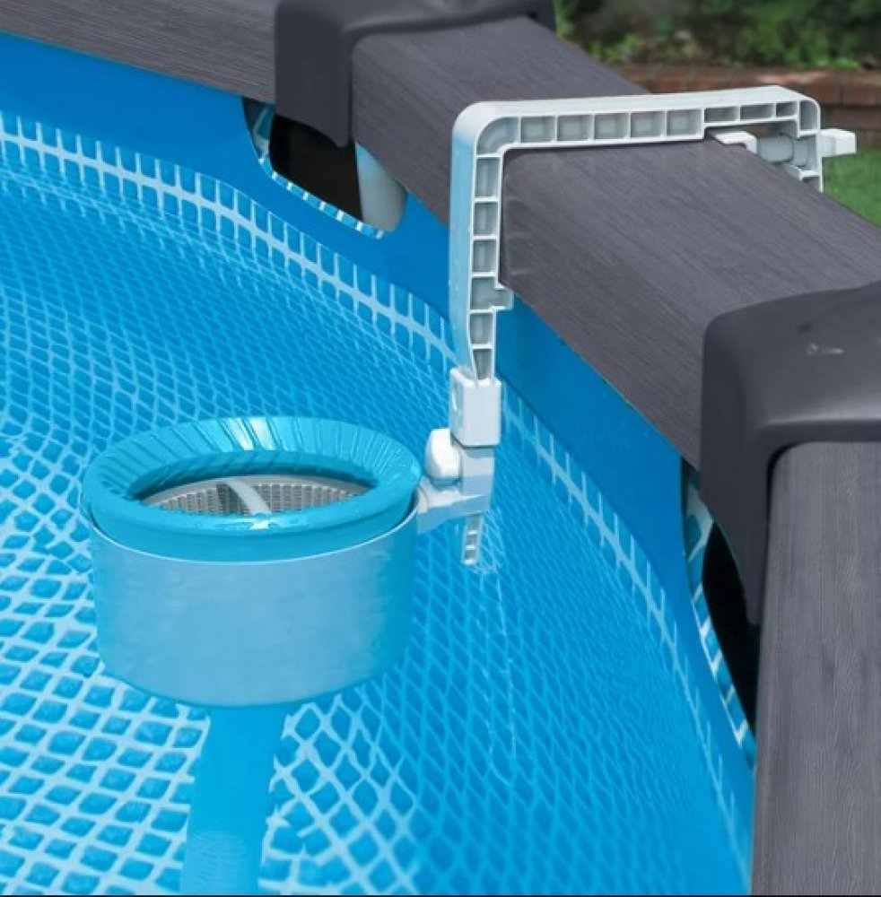 Intex® Deluxe Wall Mount Surface Skimmer Hanging On Pool Ledge Rail In Pool