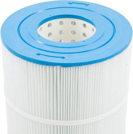 White Filter Media Cartridge For Pool Filter Close Up Of Blue Plastic End