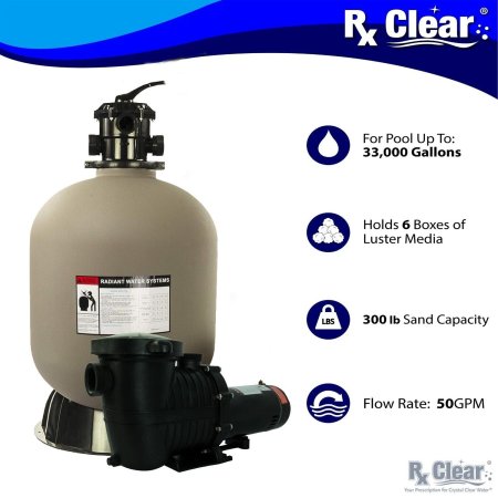 Rx Clear&reg; Radiant Complete Sand Filter Systems (Various Sizes)