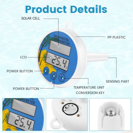 Aqua Select® Solar Powered Digital Thermometer for Swimming Pools