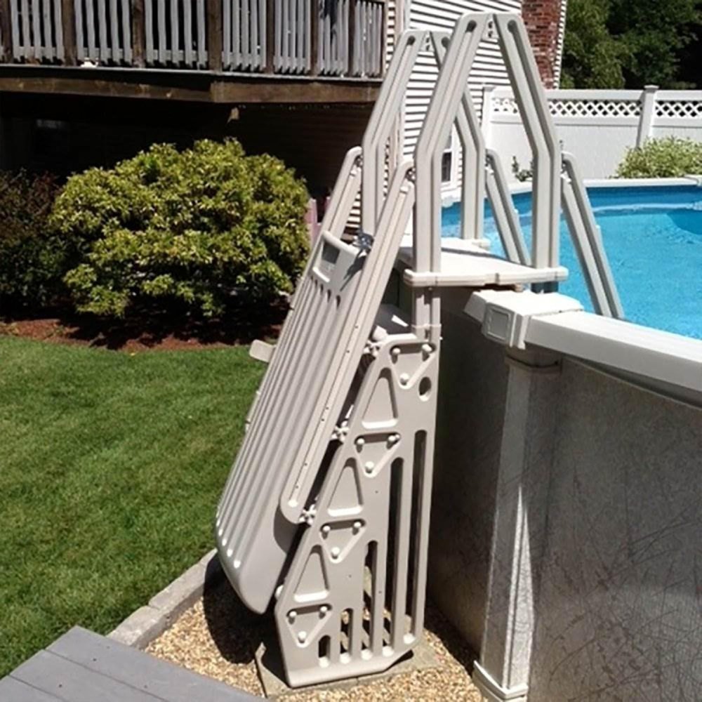 Above Ground Entry Step and Ladder System w/ Gate (Taupe)