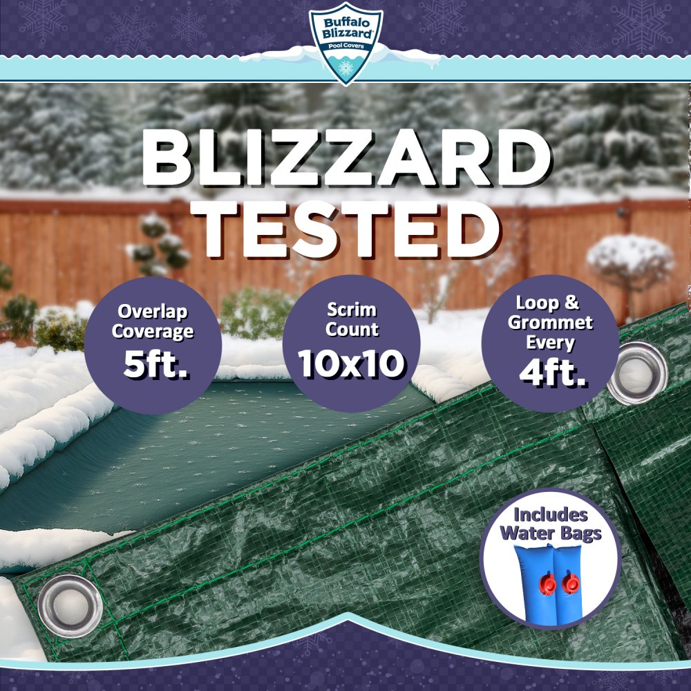 Buffalo Blizzard&reg; Supreme Green/Black Winter Cover with Waterbags -  Rectangular Pools