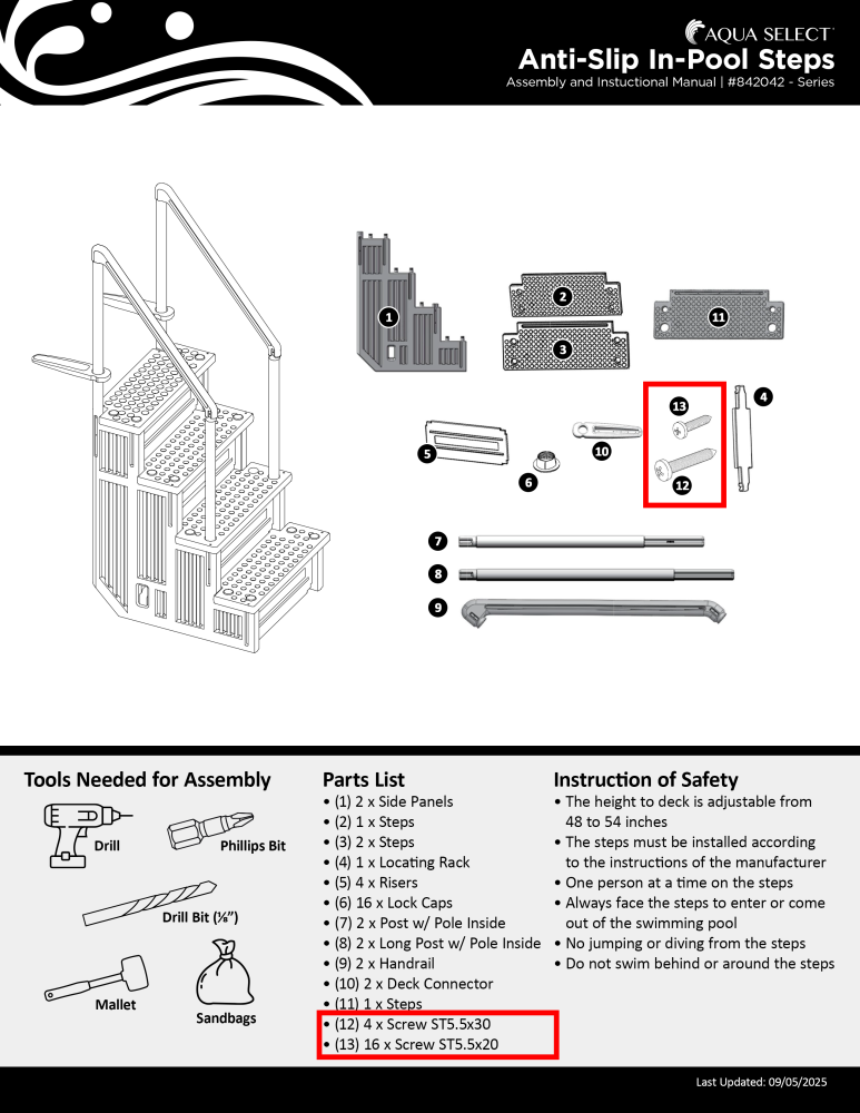 Replacement Parts for Aqua Select® Above Ground Anti-Slip Steps | White