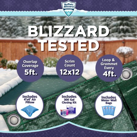 Buffalo Blizzard&reg; Ripstopper&#174; Green Winter Cover W/ Closing Kit - Rectangular Pools