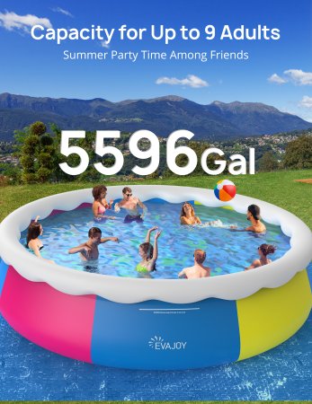 EVAJOY Inflatable 18' Round Swimming Pool Kit 48" H