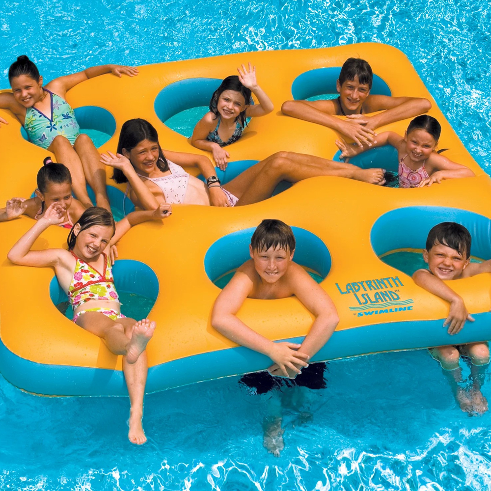 Children having fun on the Labyrinth Island Pool Toy Float
