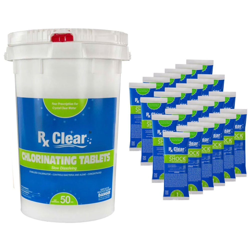 Rx Clear® Stabilized Chlorine Tabs and Super Shock Kit (Various Options)