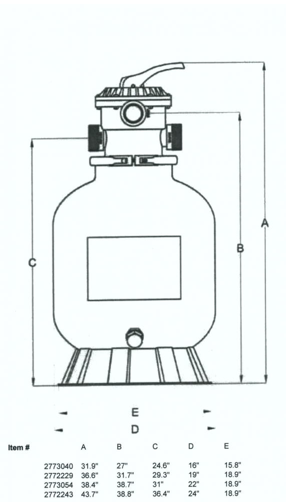 Measurements Of Rx Clear® Radiant Sand Filter w/ Valve