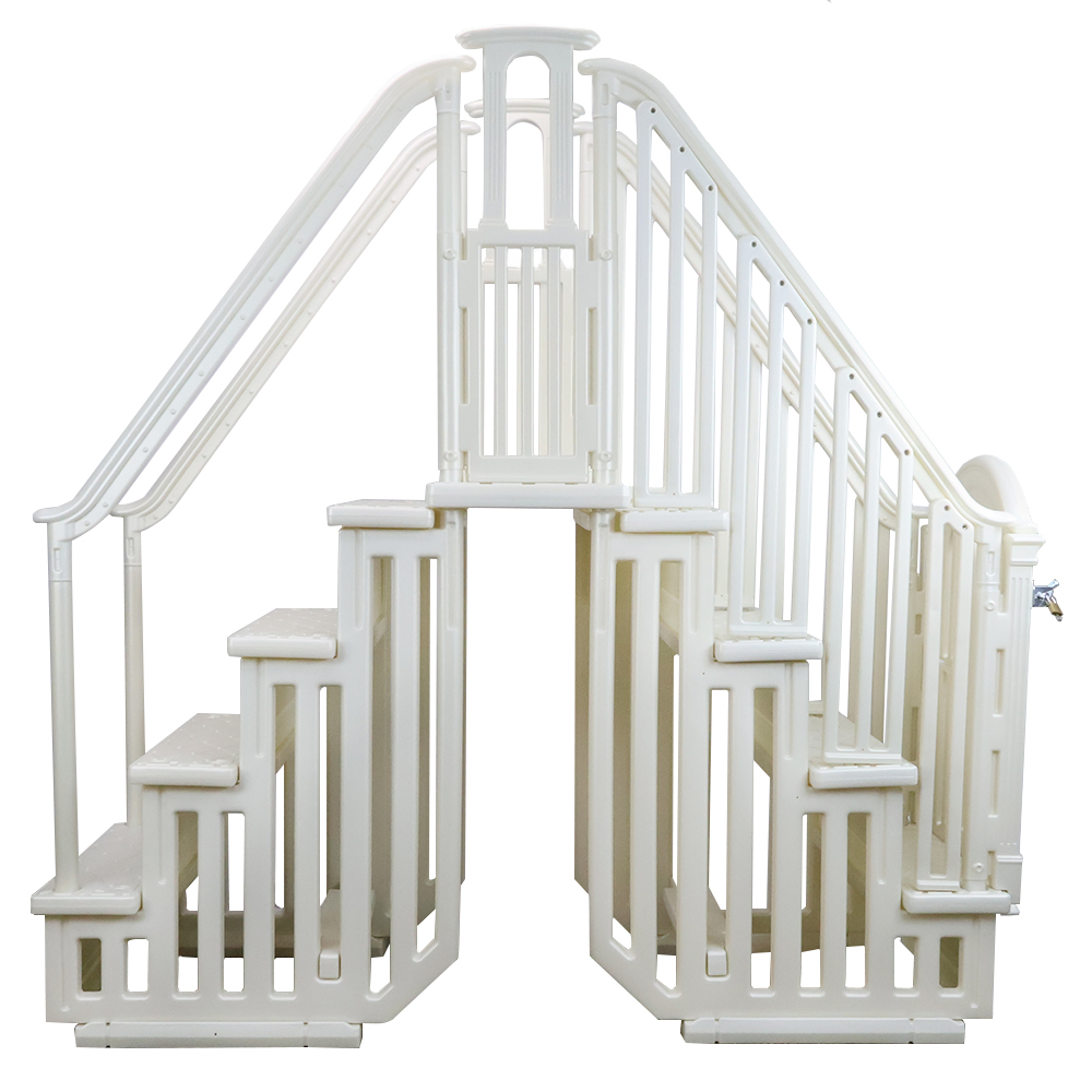 Aqua Select® Above Ground Anti-Slip Pool Step Entry System with Gate - Pearl White