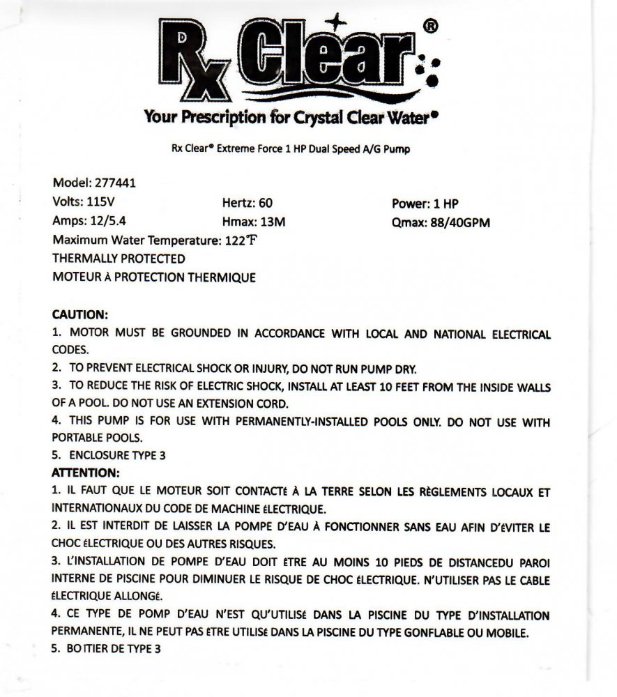 Rx Clear® Extreme Force Dual Speed Above Ground Pump Information