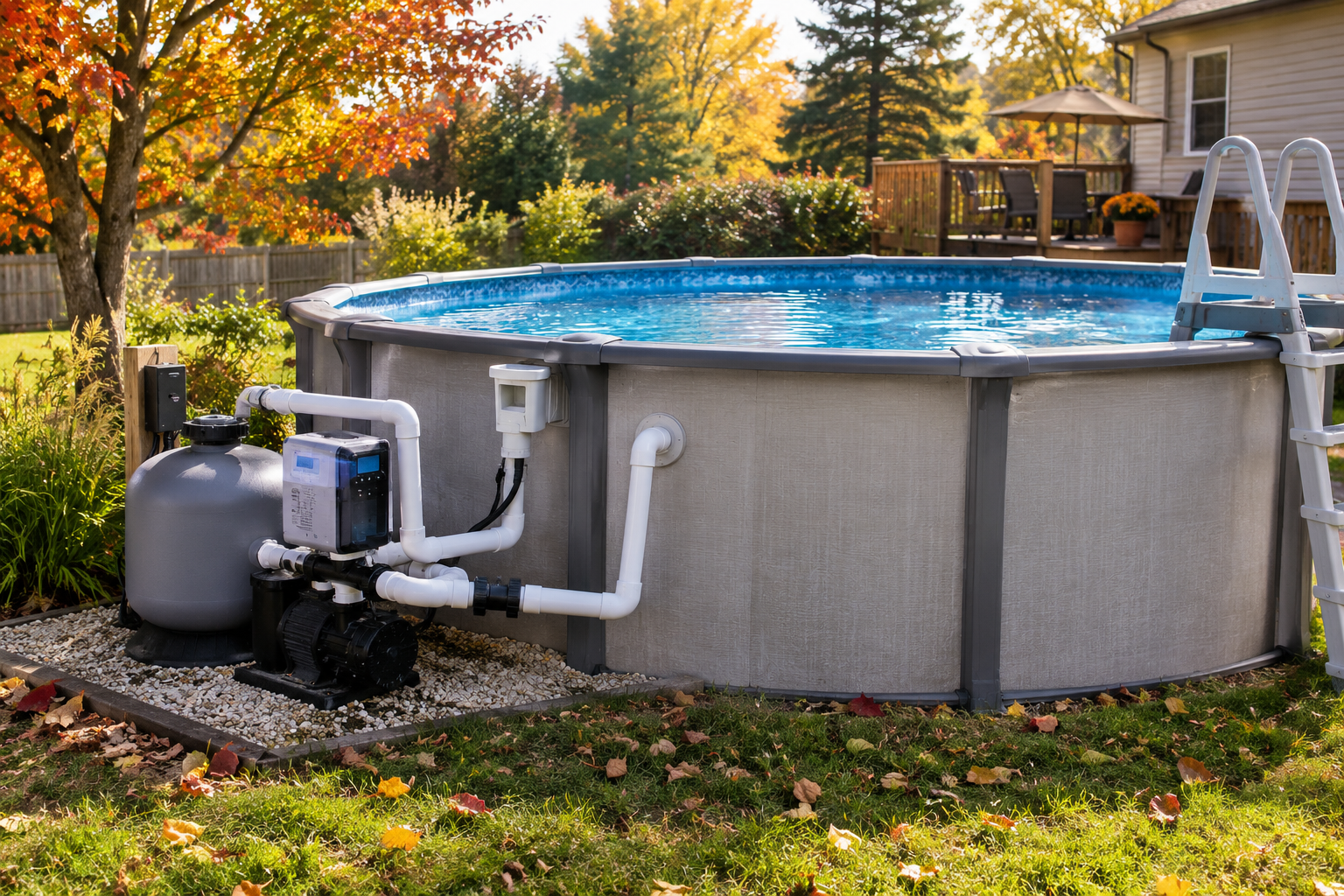 A saltwater above ground pool