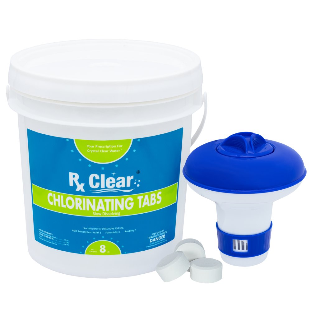 Rx Clear® 1" Stabilized Chlorine Tablets - 8 lbs W/Small Chemical Dispenser