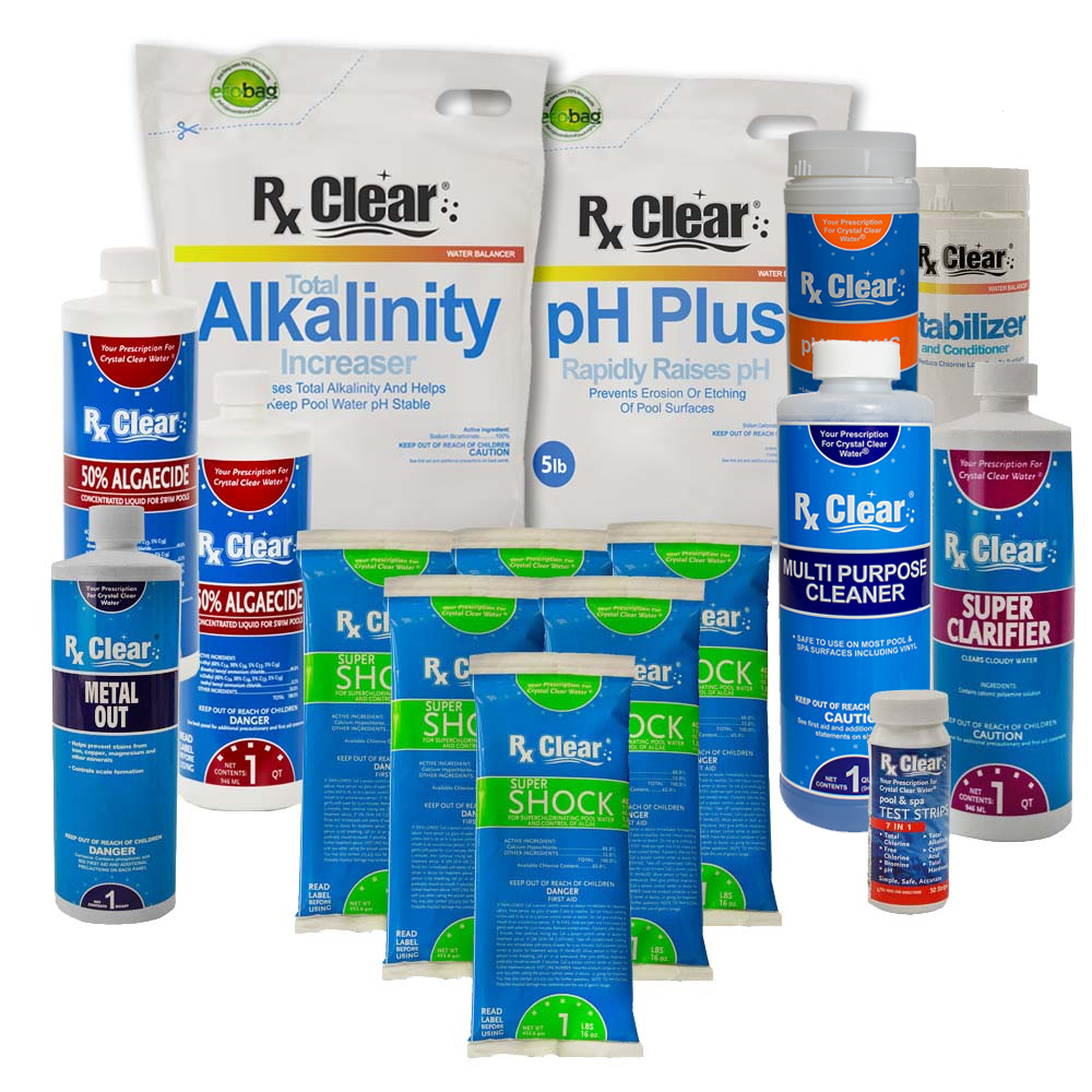 Rx Clear&reg; Deluxe Spring Opening  Pool Chemical Kits (Various Sizes)