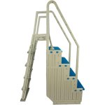 Confer Resin In Pool Steps and Ladder - Warm Grey Frame with Blue Treads