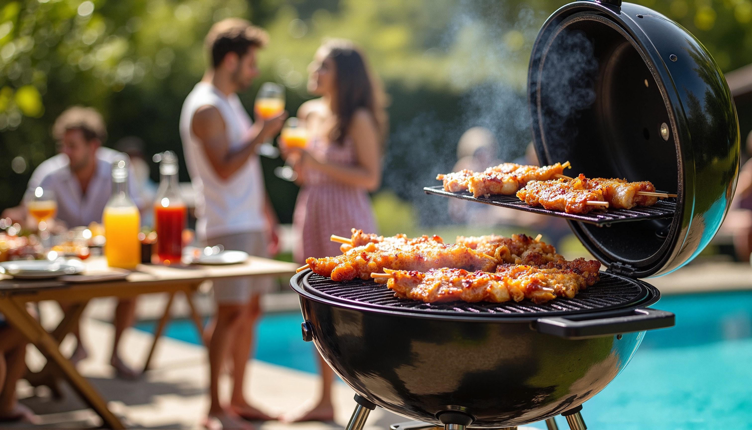 a barbecue at a pool party