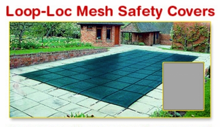 Loop-Loc™ 18' x 36' Rectangular Green Mesh Safety Cover with 4' x 6' Left 2' Offset Steps