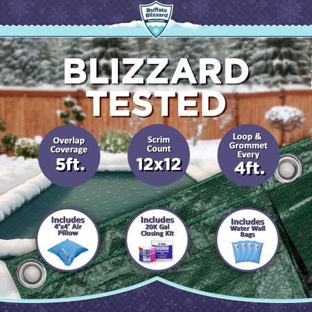 Buffalo Blizzard&reg; Ripstopper® Green Winter Cover W/ Closing Kit - Rectangular Pools