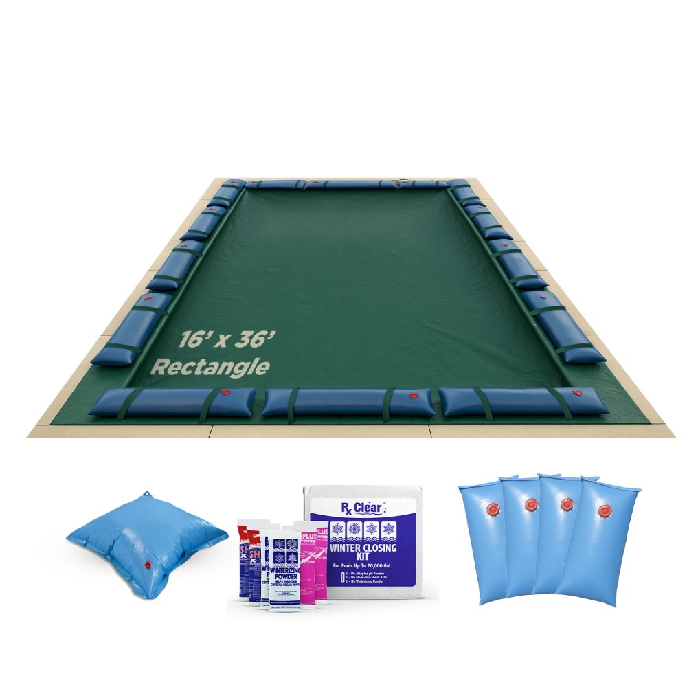 Buffalo Blizzard&reg; Ripstopper® Green Winter Cover W/ Closing Kit - Rectangular Pools